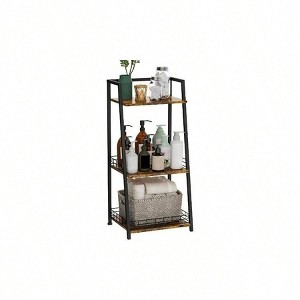 3 - Tier Bathroom Shelf with Fence Retro Organizer Wood and Metal Storage for Bathrooms Laundry Rooms Living Room - 1 of 4