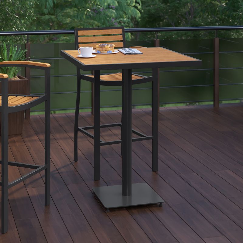 Flash Furniture Lark Commercial Grade 32" Square Outdoor Bar Height Table with Poly Resin Slats, 5 of 12