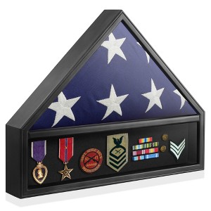 Reminded Military Medal & Burial Flag Shadow Box Display Case with Glass Insert - 1 of 4