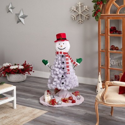 Tiny White PVC Snowman Artificial Christmas Tree with Lights