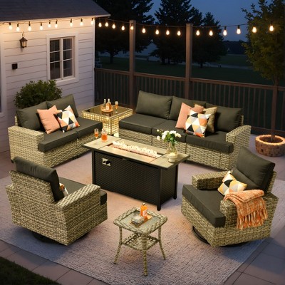 XIZZI Versatile Outdoor Rattan Sectional Sofa Set Collection, 8/9/10-Piece Set w/ Comfy Swivel Chairs, Perfect for Patio Relaxation and Entertaining