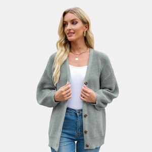 Women's Oversized Grey Chunky Knit Cardigan - Cupshe - 1 of 4
