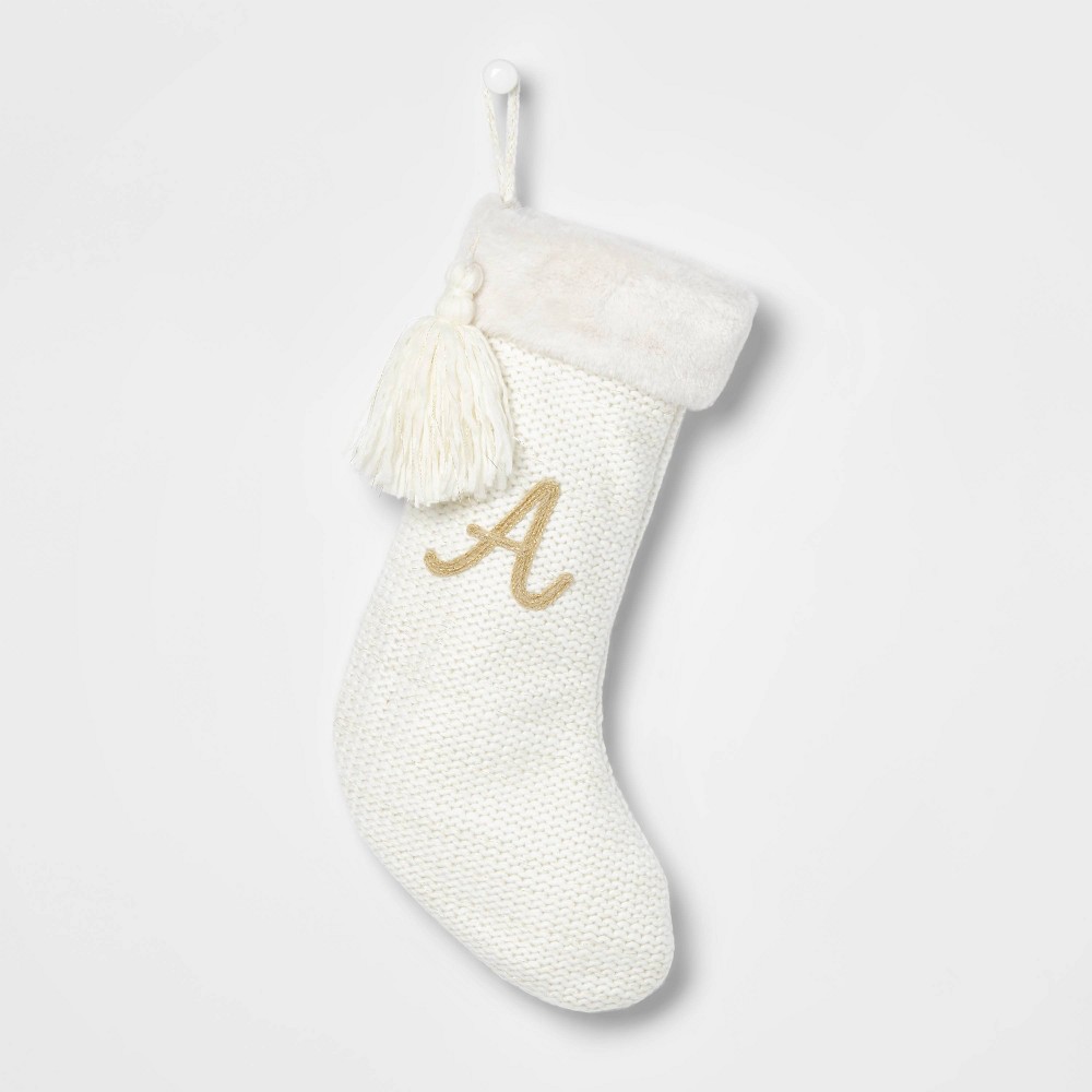 Luxe Knit Monogram Christmas Stocking White/Gold Letter A - Wondershop | Target