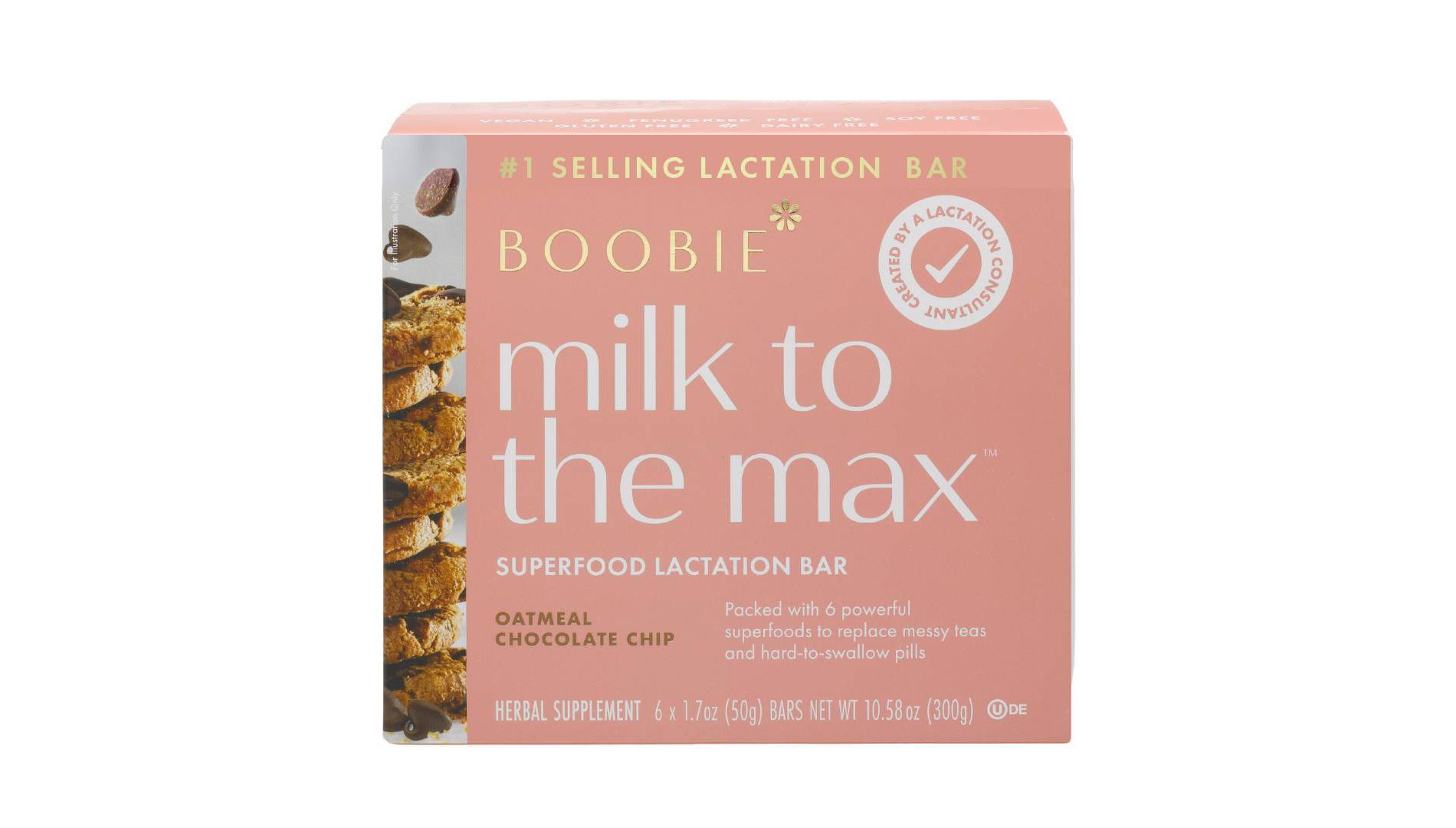 Boobie Bar Superfood Vegan Lactation Bar Oatmeal Chocolate Chips - 10.58oz/6ct