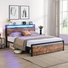 NicBex Full/Queen Bed Frame with Led and Charging Station,Platform Bed Frame with Headboard and 2 Drawers,Strong Metal Slats,Easy Assembly,Black+Brown - 2 of 4