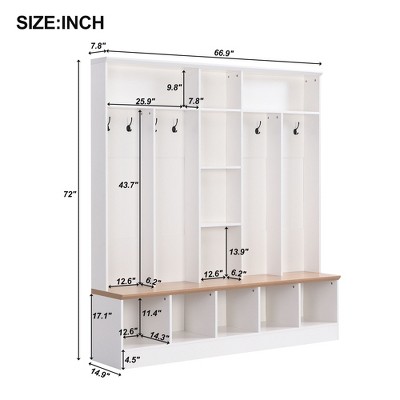 APRILSOUL Wide Hall Tree - Storage Bench + 8 Hooks, Shoe Cabinet & Cube Shelves, Black