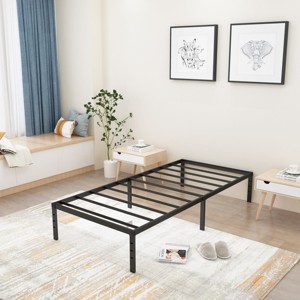 18" Metal Bed Frame, Twin Size Bed Platform with Heavy Duty Slat Support, Black - 1 of 4