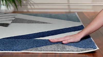 Ivory and Peacock Blue Geometric Mid-Century Modern Area Rug