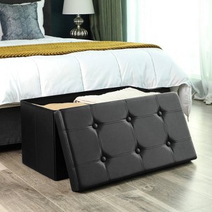 Folding Storage Ottoman Bench Heathered Black - SONGMICS: Waterproof, Padded, No-Tool Assembly - 1 of 4