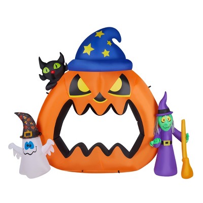 FURNIinspire Decorative Holiday Scene Props Tall Inflatable Halloween Pumpkin Yard Decor, Festive Atmosphere Maker, Orange, 29.5"*94.5"*82.8"