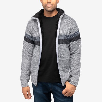 X RAY Full Zip Hooded Sweater With Stripes & Faux Shearling Lining