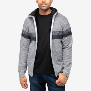 X RAY Full Zip Hooded Sweater With Stripes & Faux Shearling Lining - 1 of 4