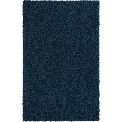 Navy Blue High Pile Shag Rectangular Area Rug