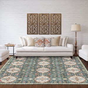 Crystal Print Kiran Moroccan Bohemian Medallion Tile Indoor Livingroom Dining Bedroom Flat Pile Easy Care Area Rug - 1 of 4