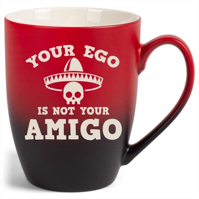 100 North Skull Sombrero 10 Ounce Red and Black Two Toned Ombre, Comfortably Fits Your Hands, Ceramic Tea Coffee Cup Mug, Your Ego Is Not Your Amigo