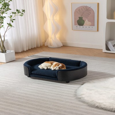 Bencmate Mid Size Dog Bed Pet Sofa with Solid Wood Legs and Bent Wood Back,Cashmere Cushion,Black(30.7"*20.08"*9.85")