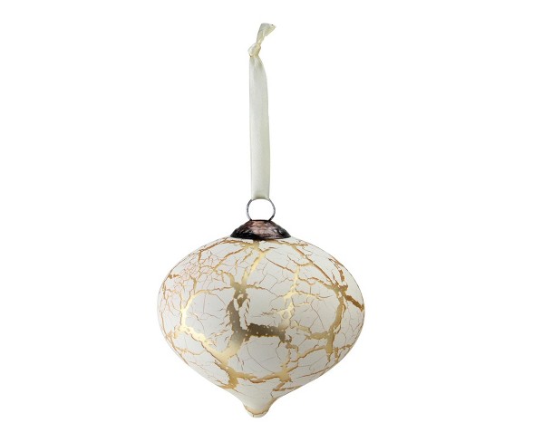 Melrose 4.5" Gold and Cream Accented Crackle Finish Glass Christmas Onion Ornament