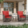 ALAULM 3 Pieces Patio Swivel Rocker Wicker Chairs-Outdoor Swivel Rocking Chairs with 1 Rattan Coffee Table&2 Red Thickened Cushions - 4 of 4