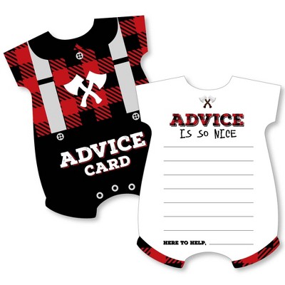 Big Dot of Happiness Lumberjack - Channel the Flannel - Baby Bodysuit Wish Card Plaid Baby Shower Activities - Shaped Advice Cards Game - Set of 20