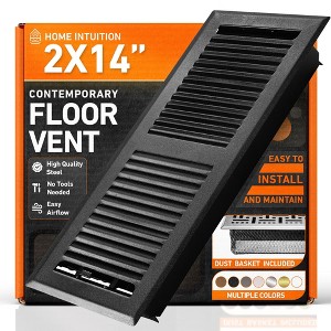 Home Intuition Contemporary Floor Vent Cover 2X14 Inch with Mesh Cover Trap Heat and Air Walkable Metal Floor Vent for HVAC Duct, Matte Black - 1 of 4