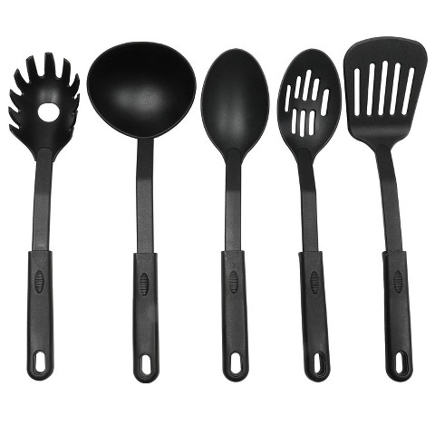 CHEF CRAFT 5pc Nylon Kitchen Cooking Tool Set - Slotted Turner, Slotted Spoon, Mixing Spoon, Ladle & Spaghetti Fork