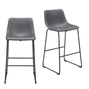 HomeRoots Set of Two 29" Charcoal and Black Faux Leather and Steel Counter Height Bar Chairs - 1 of 4