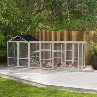 Gray Fir Wood Chicken Coop Run with Perches and Storage