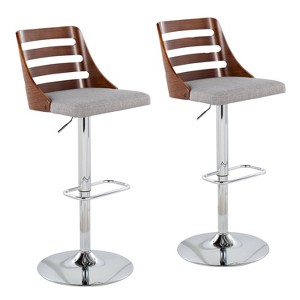 Set of 2 Trevi Upholstered Barstools Gray/Walnut - Lumisource: Bent Wood Design, Steel Legs, Adjustable Height - 1 of 4