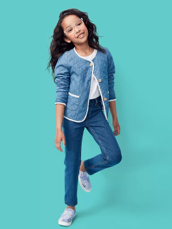 Happy Girl Wearing Blue Jeans Walking In Park Stock Photo, Picture and  Royalty Free Image. Image 80490715.