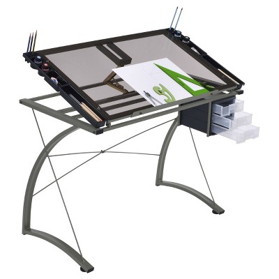 Yaheetech Adjustable Glass Drafting Table & Stool Set Black : Target
