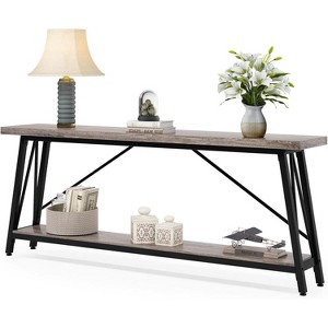 Gulches Industrial Sofa Table, 2-Tier, Light Gray & Black, Extra Long 70.9", Entryway Console Table - 1 of 4