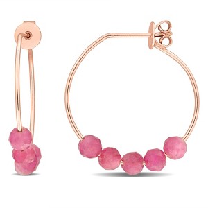 EVERLY JEWELRY | Rose Plated Sterling Silver 1.14 CT TGW Pink Tourmaline Hoop Earrings - 1 of 4