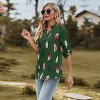 Long Sleeve Blouses for Women Spring Summer Fall Fashion Casual V-Neck Feather Print Loose Tunic Tops - 4 of 4