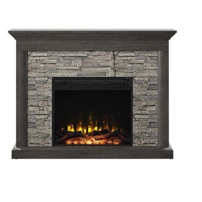 Twin Star Home Keeton Rustic Stone Electric Fireplace Mantel Package in Weathered Gray - 23WM90579-TPG77S