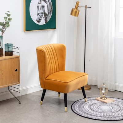 Gold Velvet Upholstered Accent Chair with Black Legs