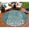 Dark Green Aqua And Ivory Abstract Washable Indoor Outdoor Area Rug - 2 of 4