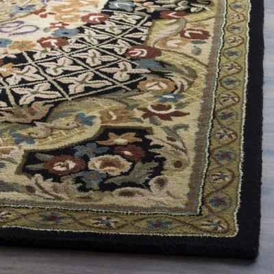 Hand-Tufted Black and Gold Wool Persian Style Rug, 5'x8'