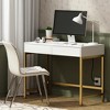 ORRD 40" Charging Station Desk with 2 Outlets & USB Ports, 2-Drawer Office Vanity Desk for Small Spaces, Bedroom or Dorm - 2 of 4