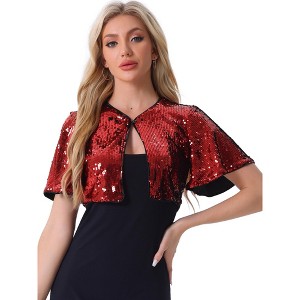 INSPIRE CHIC Women's Sequin Jacket Flared Sleeve Sparkly Bolero Crop Glitter Shrug - 1 of 4