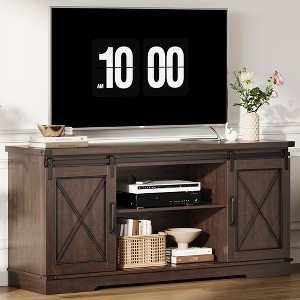 Farmhouse TV Stand for TVs Up to 65",Modern TV Console Table with Sliding Barn Doors,Storage Cabinets & Adjustable Shelf,for Living Room,Bedroom - 1 of 4
