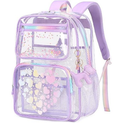 Transparent backpack with heart-shaped pattern and cute charm,suitable for both boys and girls,perfect for sports activities and concerts