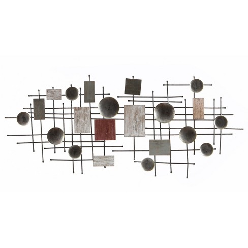 LuxenHome Metal and Wood Geometric Abstract Wall Art Multicolored