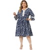 Agnes Orinda Women's Plus Size Floral Print Ruffle 3/4 Sleeve V Neck Lace Hollow Panel Retro Babydoll Midi A Line Dresses - 3 of 4