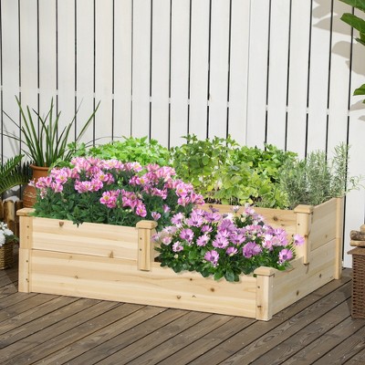 Natural Fir Wood 3-Tier Raised Garden Bed Planter Box