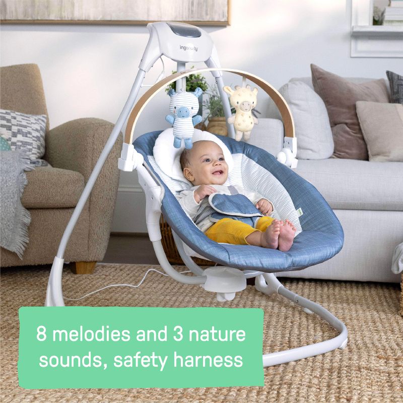 Ingenuity Simple Comfort Compact Swing with Wood Toy Bar - Chambray, 5 of 18