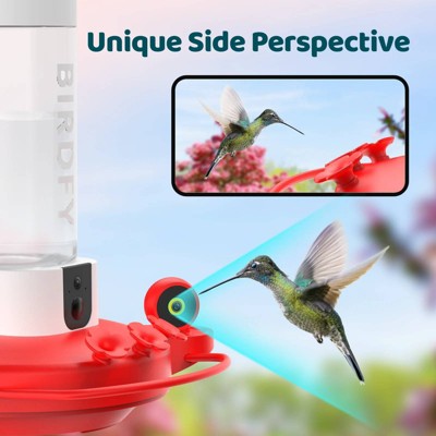 Birdfy White and Red Smart Hummingbird Feeder with Dual Cameras