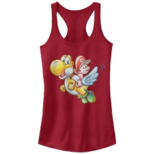 Juniors Womens Nintendo Yoshi's New Island Flying Racerback Tank Top - 1 of 3