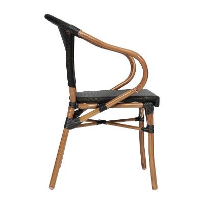 Black and Natural Bamboo Print Aluminum Outdoor Dining Chair with Arms