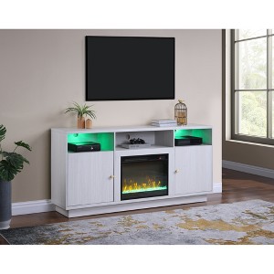 70" Fireplace Console TV Stand with Heater, LED Lights, Cabinets, and Shelves for Living Room and Bedroom - 1 of 4
