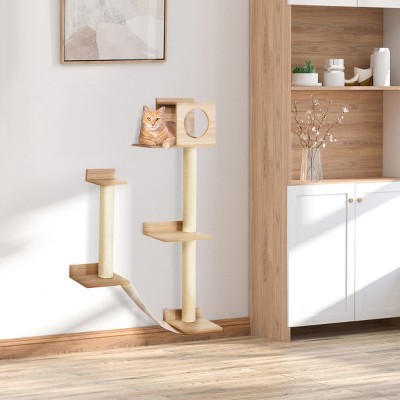 Modern Wall Cat Furniture with Scratching Posts,Space-Saving Cat Condo for Climbing and Resting - LAOTIES